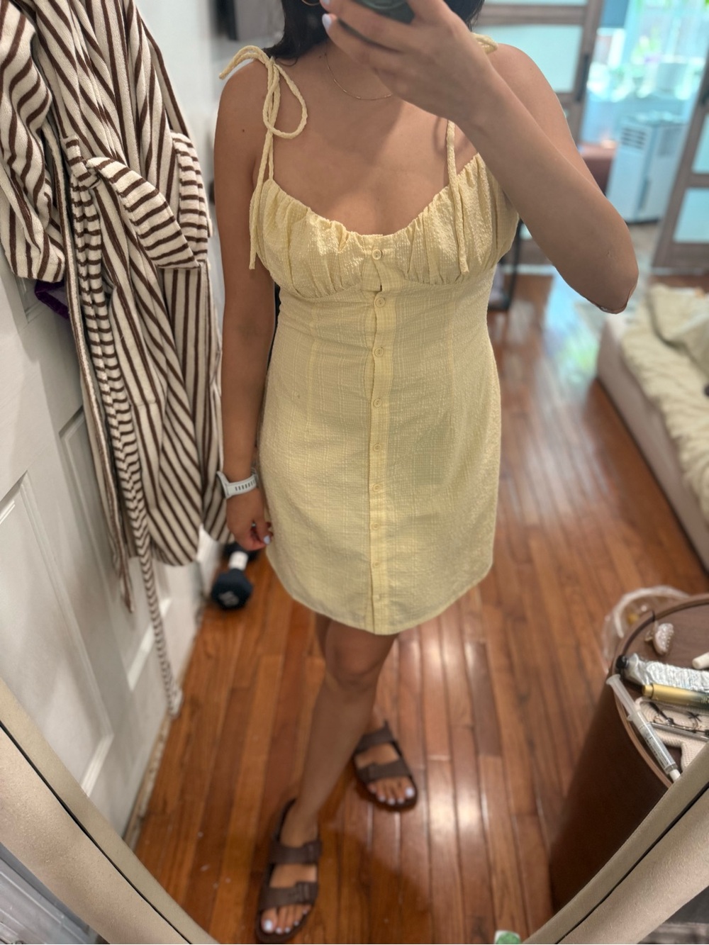 Butter Yellow Tie-Shoulder Button Front Mini Dress